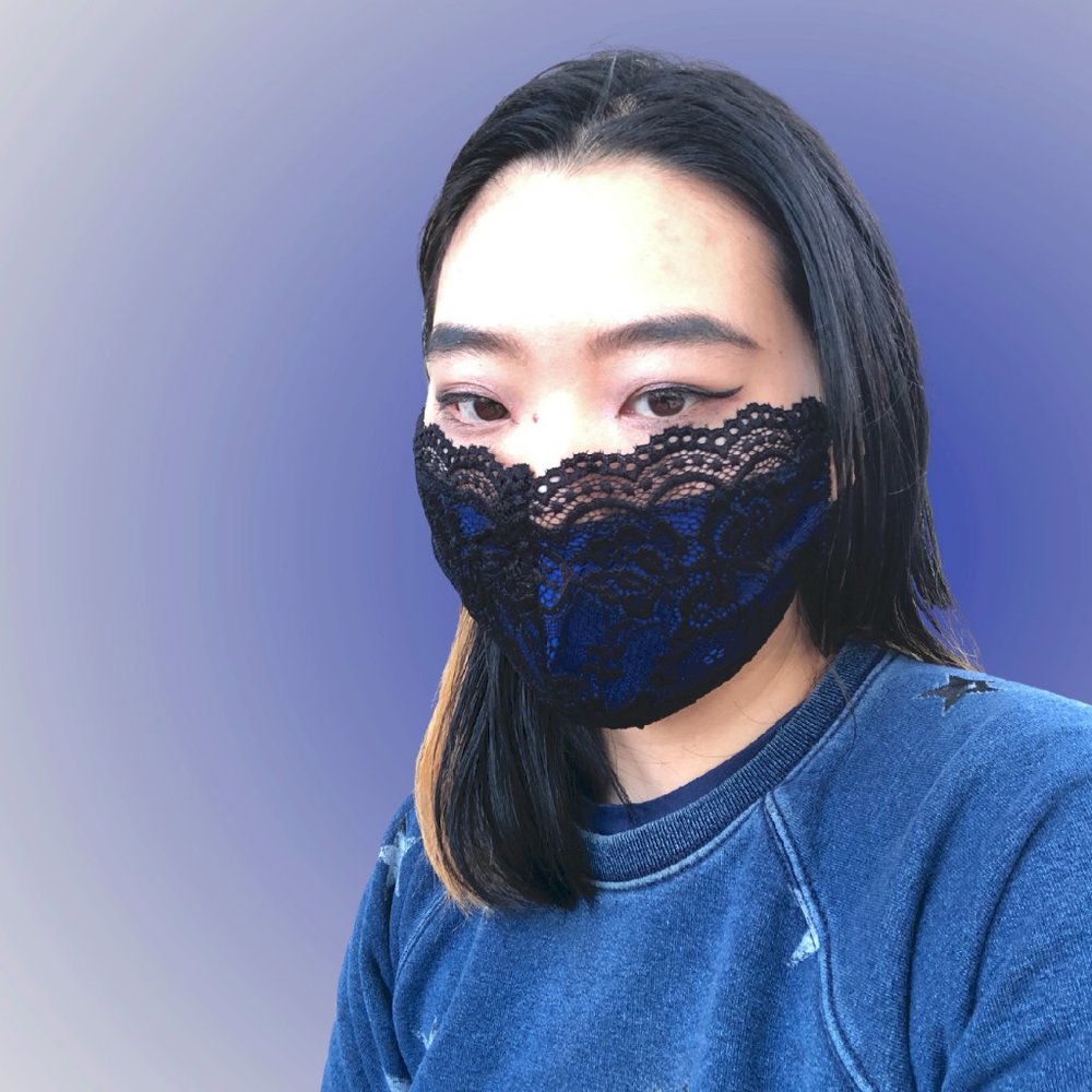 Black & Blue Lace Face Mask Dust mask Fashion mask - Picture 3 of 6